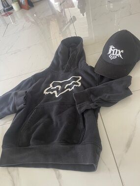 Fox Black Hoodie and Black Cap with White Logos set